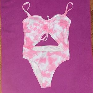 Pink and White one piece bathing suit